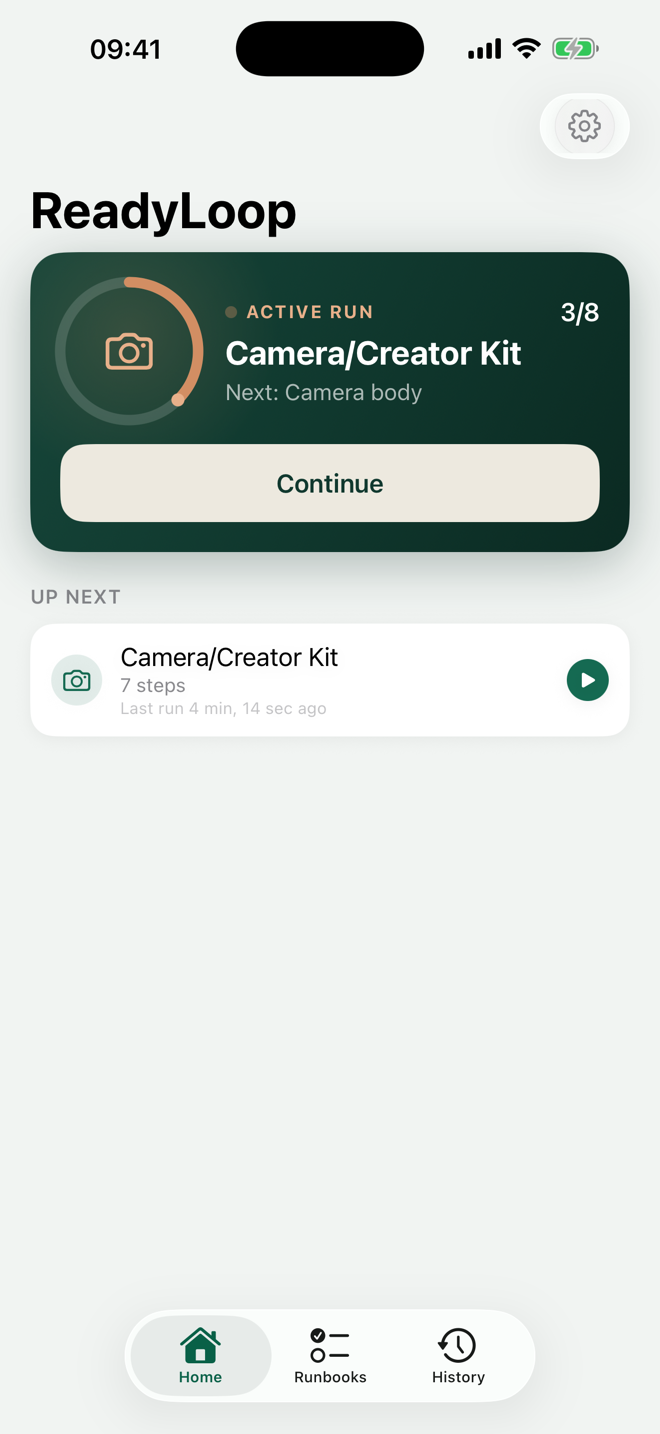 ReadyLoop — home screen